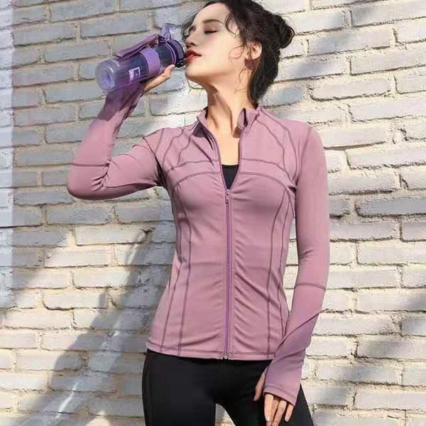 Camicie attive Donna Sport Top Manica lunga Pilates Top Abbigliamento da allenamento yoga Donna Cerniera Fitness Rashguard Abbigliamento da palestra Viola Rosa Rosso