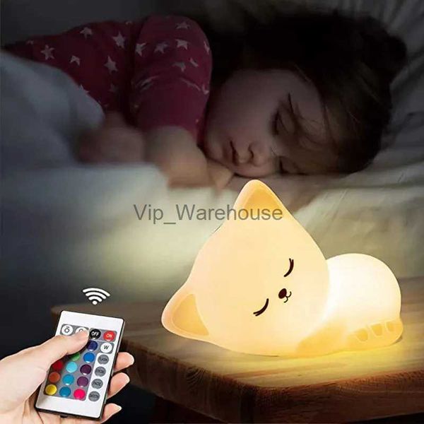 Luci notturne C2 Sleepy Cat Night Light USB Touch remoto Silicone LED Cambia colore Simpatico animale Lampada di controllo portatile Regali di compleanno Camera da letto YQ231009