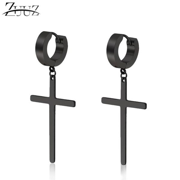 Jóias de aço inoxidável bricos charme kpop loop cruz hoop brincos preto pequeno piercing aros encantos longos presentes para homem huggie234p