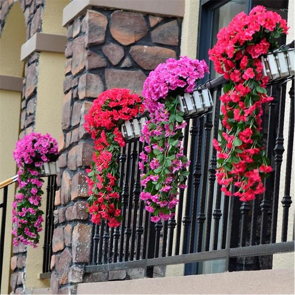 Fiori decorativi Viola artificiale Appeso a parete Cesto Fiore Orchidea finta Vite di seta Decorazione di strada per feste di matrimonio a casa