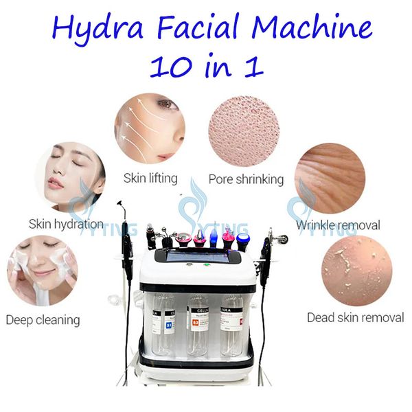 Macchina portatile Hydra Facial 10 in 1 Hydro Dermoabrasione RF Rafforzamento della pelle Rimozione della testa nera Sollevamento facciale