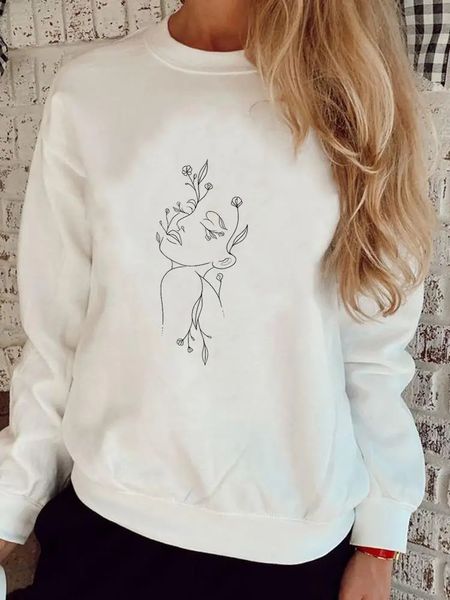 Felpe con cappuccio da donna Felpe Flower Face Lovely Trend Cute Fashion Abbigliamento Casual Donna Autunno Primavera Abbigliamento Stampa Pullover O collo Grafica 231009