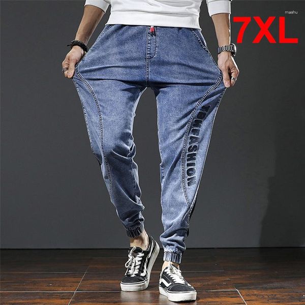 Jeans da uomo Plus Size 7XL Uomo 2024 Moda Baggy Patchwork Design Pantaloni in denim Matita casual Pantaloni elastici in vita maschile