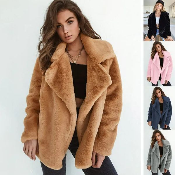 Jaquetas femininas Mulheres Pele Falso Elegante Marrom Shaggy Casacos Outono Inverno Quente Pelúcia Teddy Casaco Streetwear Feminino Branco Peludo Fofo Jaqueta 231009