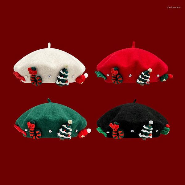 Berretti Regalo di Natale di moda Berretto di lana rosso Donna Inverno Caldo Carino Versatile Cappello da pittore retrò Tendenza Ventilare Miscela Bud Cap