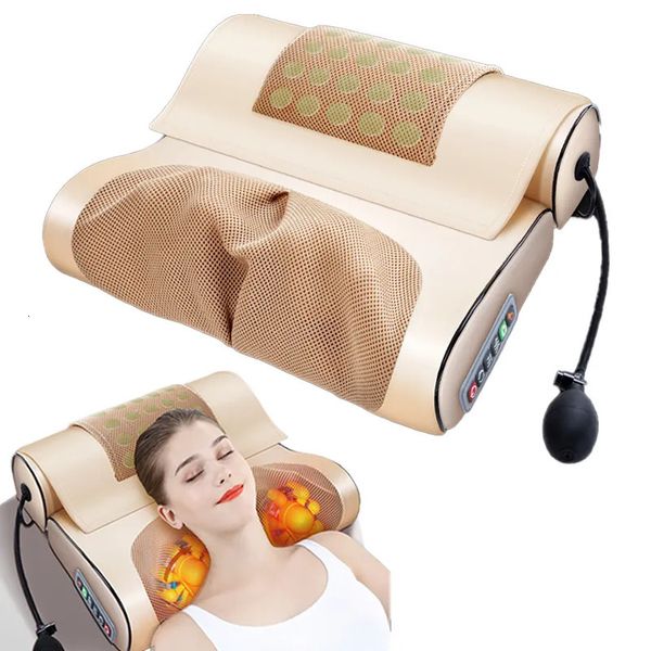 Massageando travesseiros de pescoço travesseiro massageador de pescoço elétrico duplo luz vermelha aquecimento massageador amassar relaxamento cervical dispositivo de massagem shiatsu cuidados de saúde 231009