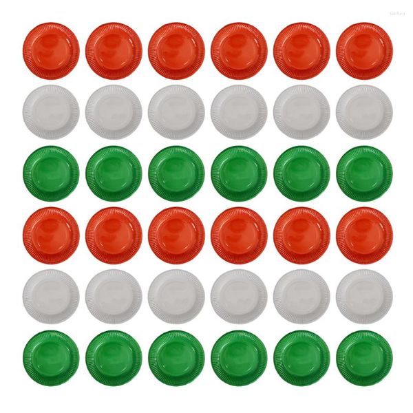 Одноразовая посуда, 60 шт., 7 дюймов, бумажная тарелка, круглый поднос, обычная посуда для праздника, барбекю, рождественской вечеринки (красный, зеленый, белый)