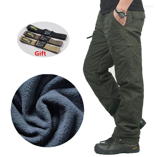 Männer Hosen Winter Dicke Fleece Cargo Männer Baumwolle Militärische Taktische Baggy Casual Doppel Schicht Plus Veet Warme Thermo Hosen