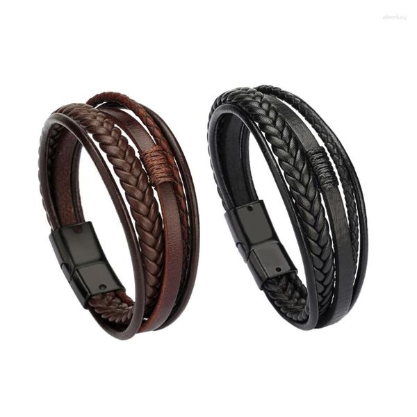 Charme pulseiras de couro trançado para homens mulheres tecido manguito envoltório pulseira étnica tribal estilo artesanal bangle h8wf