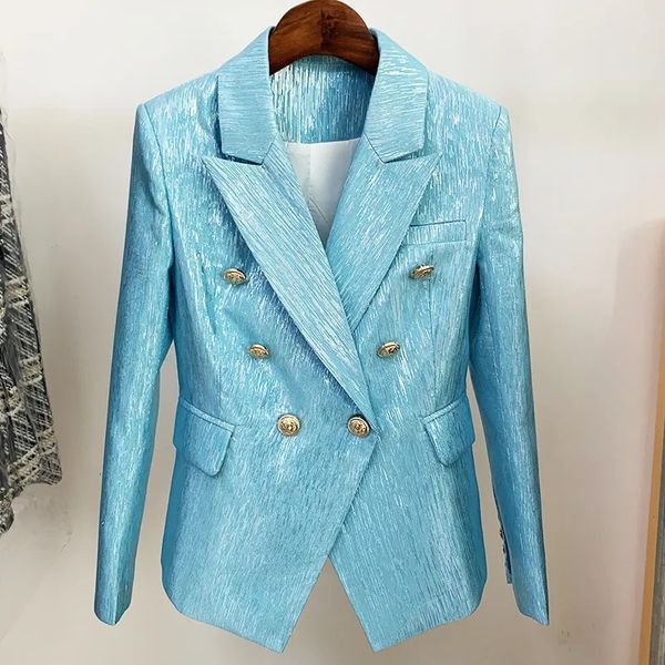 Womens Suits Blazers HIGH STREET est Designer Jacket Double Breasted Lion Buttons Slim Fitting Glitter Blazer 231009