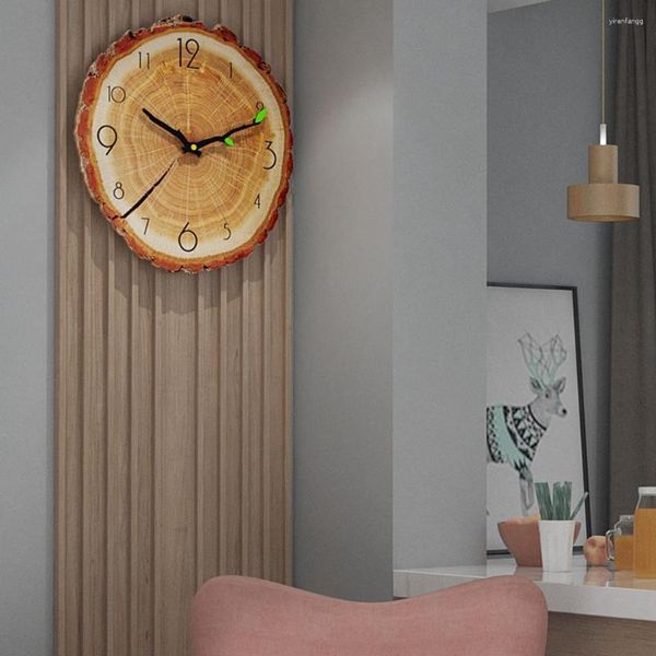 Orologi da parete Orologio con numeri Grana del legno Design unico di ceppo d'albero Movimento al quarzo silenzioso per anello decorativo per la casa o l'ufficio