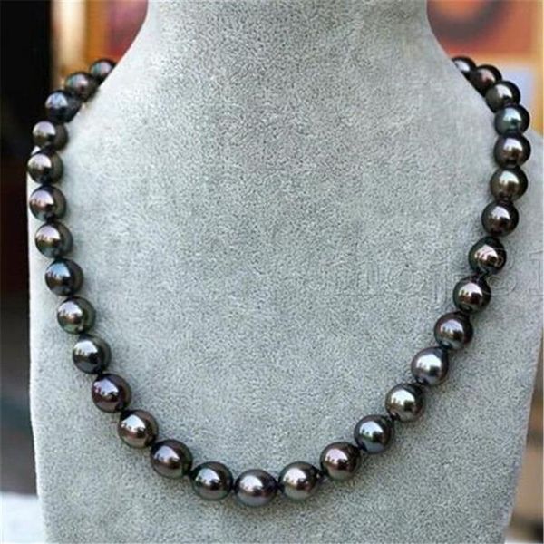 Modische Damen-Halskette mit echten 8–9 mm schwarzen Tahiti-Perlen, 18 248i