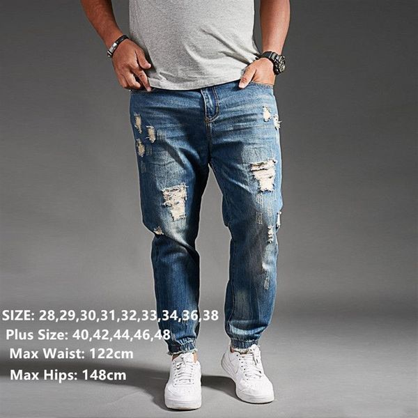Рваные джинсы для мужчин, синие, черные джинсовые мужские джинсы Homme-шаровары в стиле хип-хоп, брюки больших размеров 44, 46, 48, мужские модные брюки-джоггеры Uomo 20267A