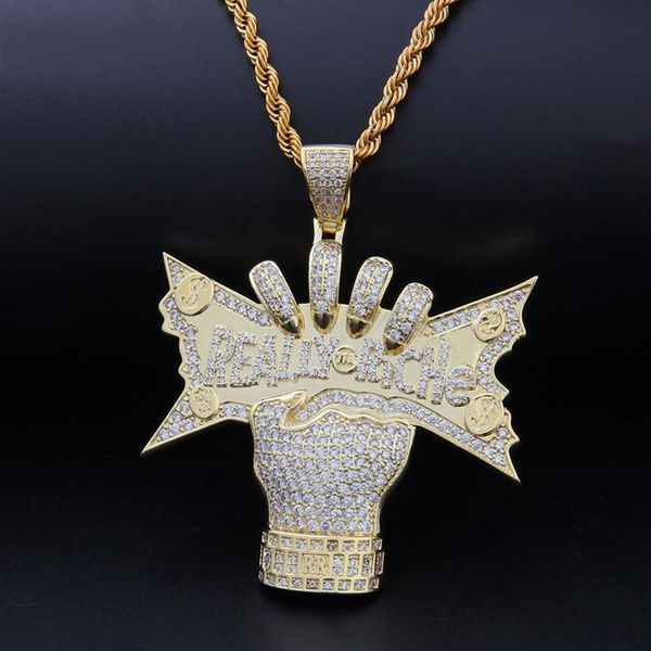 2019 neue 14K Gold CZ Zirkonia US-Dollar Geld in der Hand Herren Halskette wirklich reiche Designer Luxus Hiphop Schmuck Geschenke für Guy278A