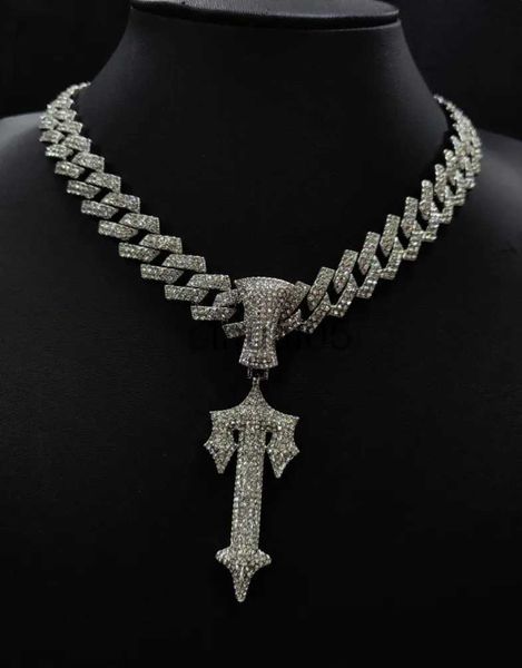 Anhänger Halsketten Neues Modell Männer Frauen Hip Hop Brief Kreuz Schwert Halsketten Mit Kubanischen Kette Anhänger Halskette Mode Charme Schmuck Bling Choker x1009