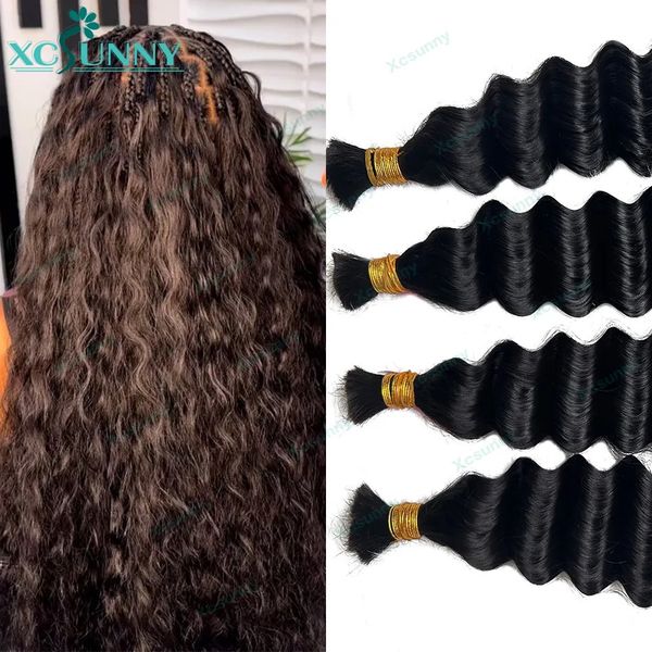 Lace s Bulk Human Hair Deep Wave zum Flechten Farbe 30 Double Drawn Curly No Weft Bundles Boho Knotless Braids 231007