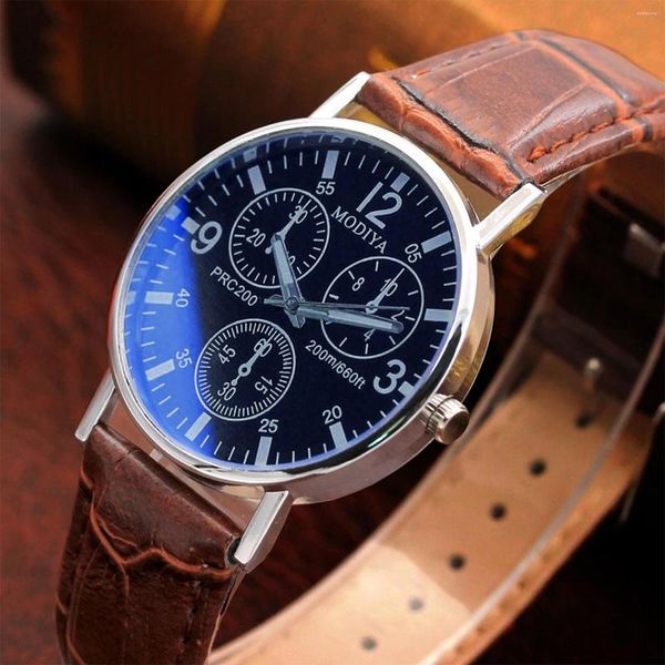 Relógios de pulso moda relógios de luxo para homens seis pinos pulseira de couro digital masculino azul vidro cinto relógio relogio masculino