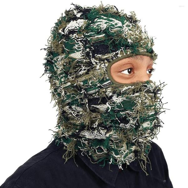 Berets Hip Hop Borla Balaclava Capa Completa Máscara de Esqui Tendência Malha Camuflagem Headgear Unisex Y2K Knit Chapéu Rosto para Mulheres Homens
