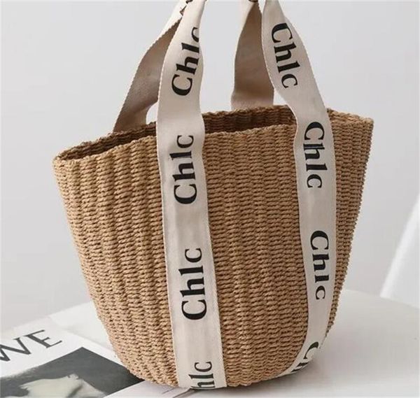 2023 Big Bag Designer Moda Woody Raffia Tote Bag Homens e Mulheres Bolsa Bolsa De Couro Tecido Sacos Com Letras Verão 01