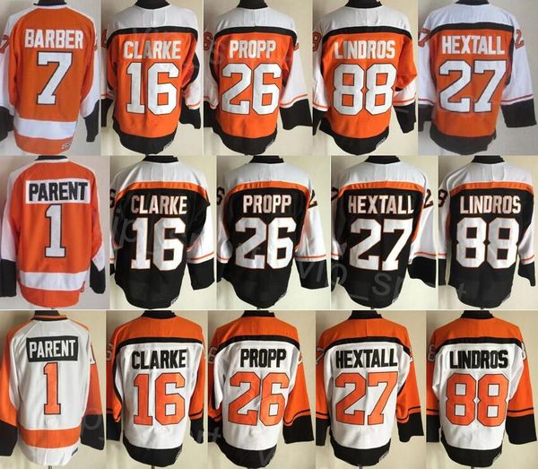 CCM Hockey Retro 8 Dave Schultz Trikot im Ruhestand 88 Eric Lindros 16 Bobby Clarke 27 Ron Hextall 26 Brian Propp 1 Bernie Parent 7 Bill Barber Aufgenäht auf Farbe Vintage Classic