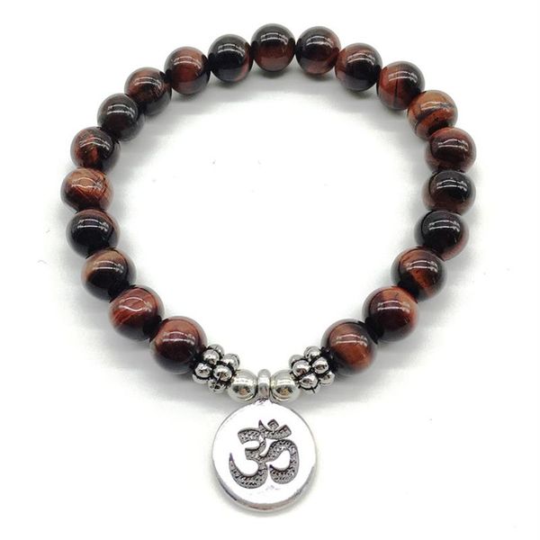 SN1190 Moda Masculina Ohm Pulseira Natural Red Tiger Eye Pulseira Vintage Design Yogi Balance Pulseira Whole271R