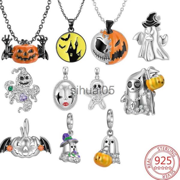 Collane con ciondolo Vero argento sterling S925 Fascino Horror Zucca Fantasma Adatto Halloween Collana da donna Ciondolo Boutique Gioielli regalo fai da te x1009