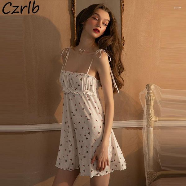 Mulheres sleepwear floral nightgowns mulheres sexy sem mangas nightwear sono aconchegante espaguete cinta casa mini backless estilo coreano para senhoras