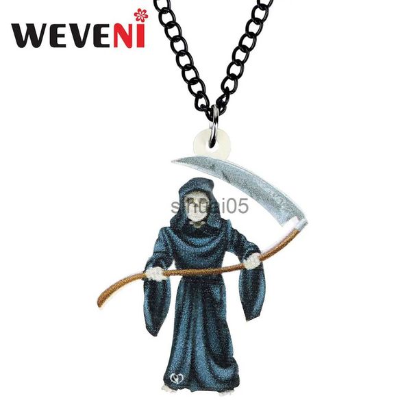 Collane con ciondolo WEVENI Acrilico Halloween Grim Death Reaper Falce Collana Girocollo Collor Catena con ciondolo Gioielli Donna Ragazze Compleanno Charms Regalo x1009