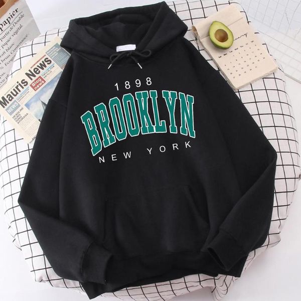 Hoodies masculinos 1898 Brooklyn York EUA Cidade Engraçado Impressão Masculino Com Capuz Quente Oversize Confortável Sportwear Solto Moda Casual Mens Com Capuz