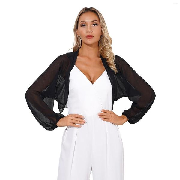 Jaquetas femininas Mulheres Sheer Chiffon Cardigan Outdoor Travel Beach Cover Ups Transparente Frente Aberta Manga Longa Stand Collar Bolero Shrug