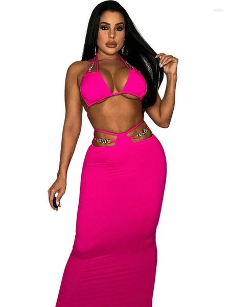 Vestidos de trabalho Szkzk Mulheres Duas Peças Clubwear Define Verão Sexy Corset Tops e Apertado Saia Longa Terno Night Club Party Outfit 2pcs Set