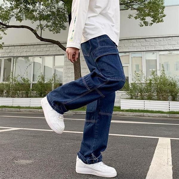 Calças de brim masculinas homens wid perna baggy harajuku calças 2021 homens japoneses streetwear vintage denim calças homem preto corredores 5xl216c