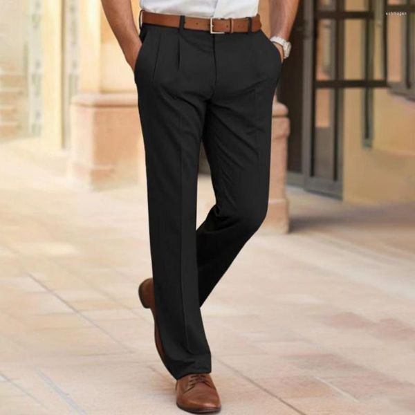 Мужские костюмы Изысканные классические брюки Приталенный костюм премиум-класса Классические однотонные прямые брюки со средней посадкой для бизнеса