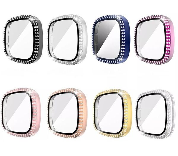Moda bling diamante smartwatch casos para fitbit versa 1 2 3 4 armadura capa tela protetora fram pára-choques