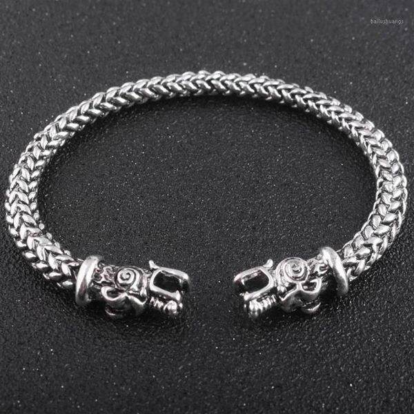 Bracciale gotico vichingo drago norvegese Bracciale apertura fatto a mano Vikings of Midgard Braccialetti lupo a due teste per accessori uomo1261s