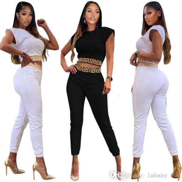 Einzelhandel Mode Trainingsanzug Frauen Designer Kleidung 2023 Zwei Stück Set Print Kurzarm Sexy Crop Top Hosen 2PCS Sets casual Anzug