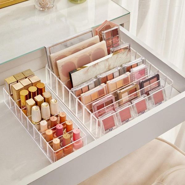 Caixas de armazenamento compartimentos caixa de plástico transparente maquiagem cosméticos suporte titular batom sombra blush paleta organizador