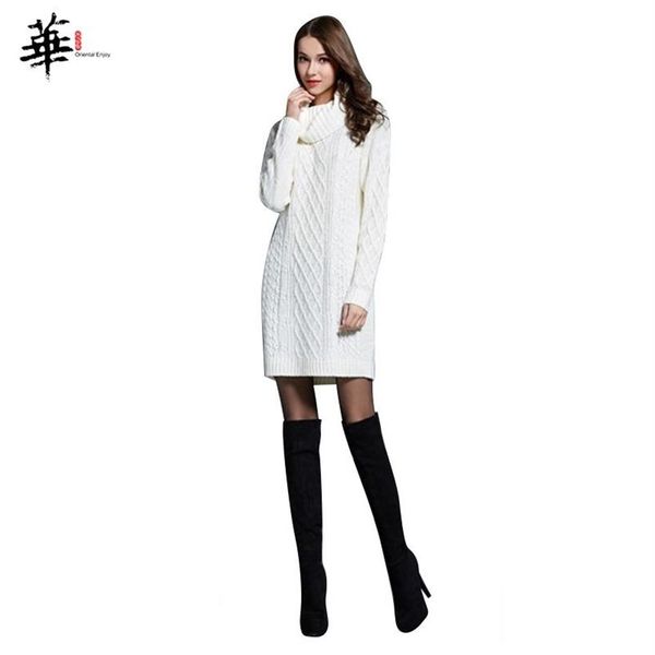 Abito maglione invernale da donna Abiti a maniche lunghe lavorati a maglia per le donne Femme Robe Donna Pullover dolcevita Abito bianco taglie forti 210319307a