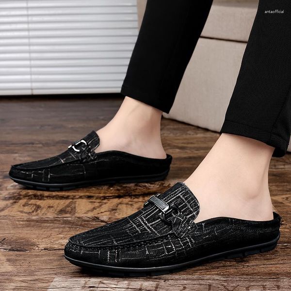 Повседневная обувь Черные мужские кожаные сабо Мода Half Drag 2023 Лето Италия Дизайнер