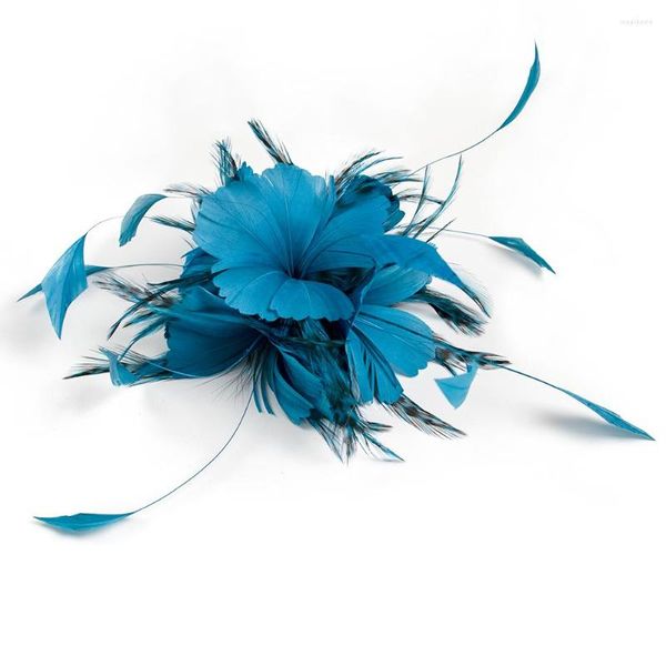Spille Spilla a forma di fiore di piume blu scuroClip Copricapo Copricapo con piume Accessori per piume da donna Fascinator Pin Fermaglio per capelli per le donne