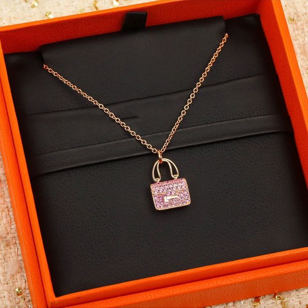 Moda de luxo feminino jóias colar de ouro requintado versátil rosa cheio diamante saco design charme nobre designer elegante e lindo senhora rosa pingente de ouro