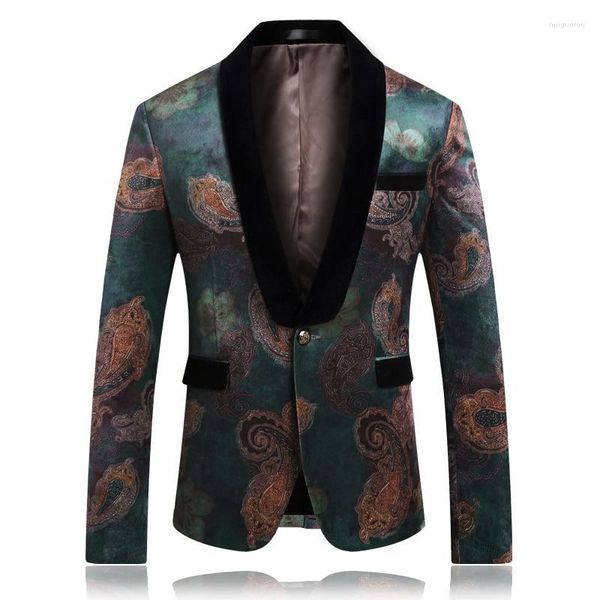 Abiti da uomo Giacca da uomo Materiale in poliestere Bottone singolo Stile inglese Moda Contrasto Colletto nero in giacca con motivo marmo Paisley