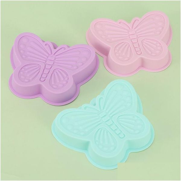 Moldes de cozimento 3D borboleta em forma de sile molde artesanal único furo antiaderente diy fondant bolo torta pan festa de aniversário suprimentos mj1221 d dhefq