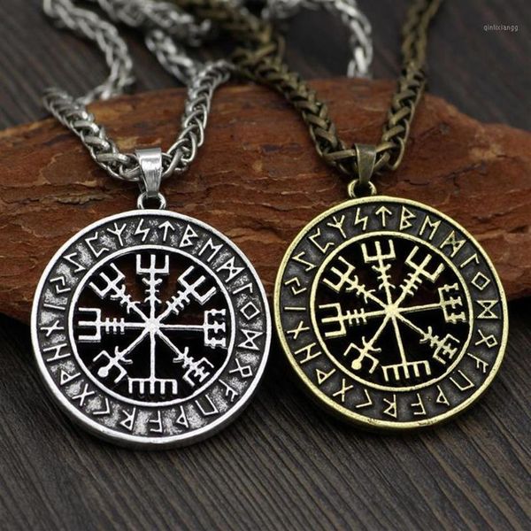 Elmo vichingo islandese Vegvisir Orrore in cerchio runico Ciondolo Bastoni magici Bussola Rune Amuleto Collier Collana1296Q