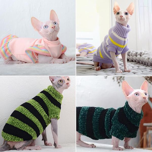 Costumi per gatti Rosa/Verde Super Comfort Vestiti caldi Sphynx Maglione a collo alto Gilet senza peli Pullover Cappotto invernale Costume per animali domestici