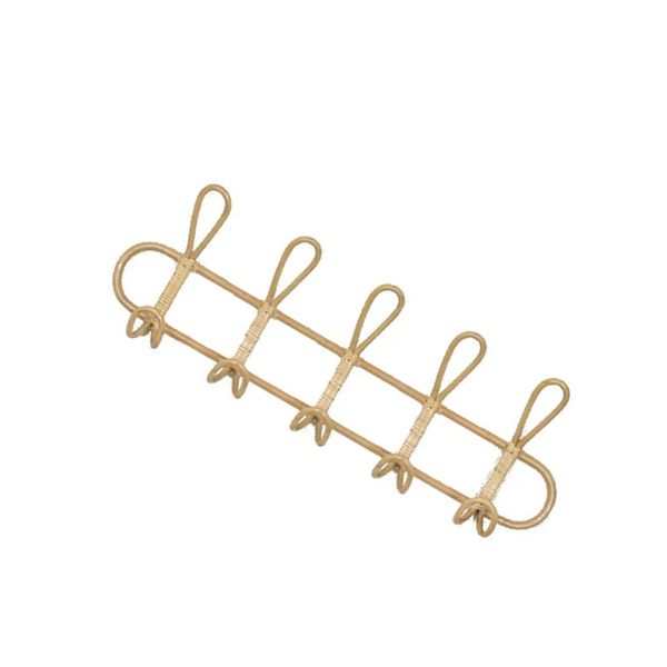 Kleiderbügel, Rattan-Haken, Kleider-Organizer, Kleiderständer, Kleiderbügel, Kinderzimmer-Dekoration, Bekleidungsgeschäft, 5 Haken, 66 x 20 cm, 231007