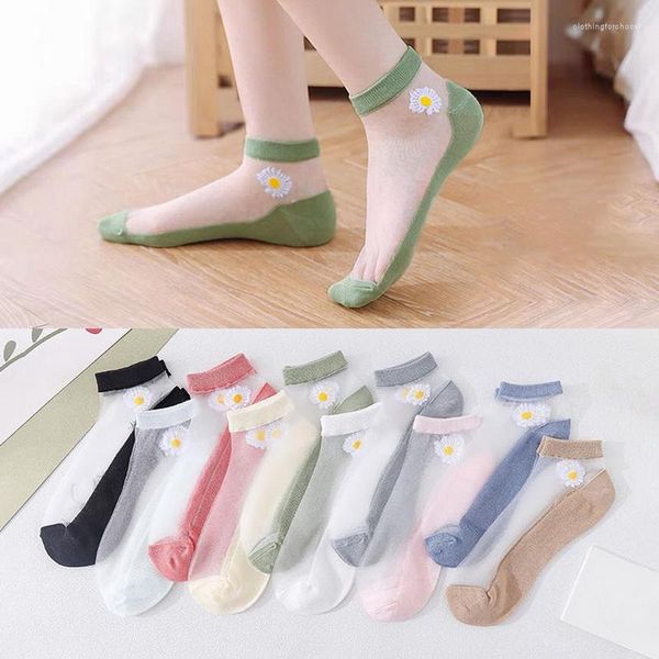 Eekisuf Damen-Socken, unsichtbare Spitze, dünn, niedlich, Gänseblümchen-Boot, Sommer, hohl, rutschfest, flach, transparent, Knöchel