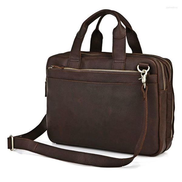 Valigette Portafoglio vintage Cartella da uomo in vera pelle Borsa per laptop da 14 pollici Borsa da lavoro Borsa a tracolla Marrone