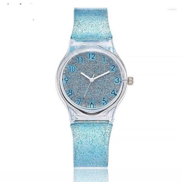 Relógios de pulso Transparente Glitter Plástico Relógio Strap Dial Moda Tendência Homens Relogio Feminino para Crianças Relógio Menina