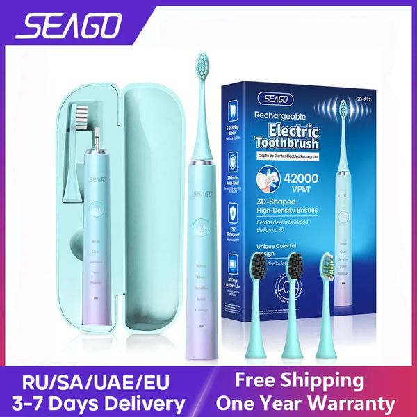 Escova de dentes Seago Sonic Escova de dentes elétrica 5 modos à prova d'água Fasth Cabeça Adulto Escova Carregamento USB Casal Presente Único Design Colorido 231009